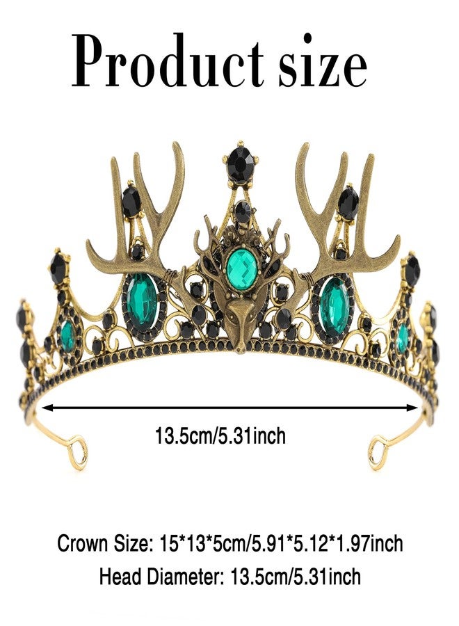 CoTeeZa Green Crown Emerald Headpiece for Women - Medieval Rhinestone Antler Crown Deer Horns Headband for Renaissance Halloween Cosplay Druid Costume Party Prom - Image 4